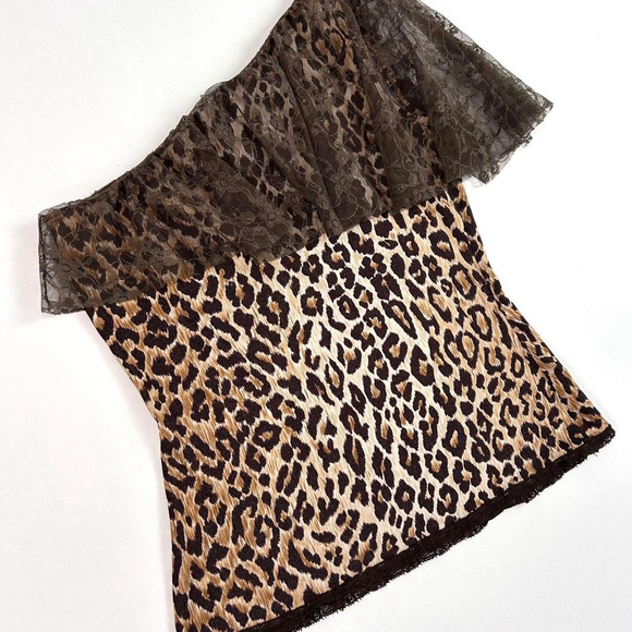 y2k D&G one shoulder leopard print top, lace overlay - Picture 4 of 6